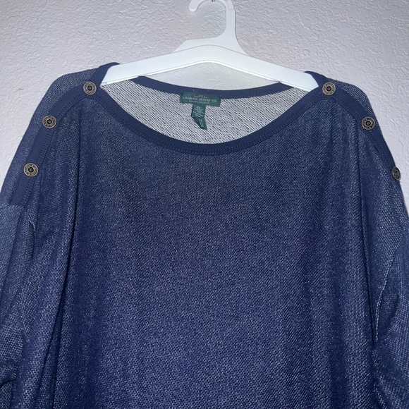 Lauren Jeans Ralph Lauren Women Blue Denim 3/4 Sleeve Knit Top - Picture 2 of 6